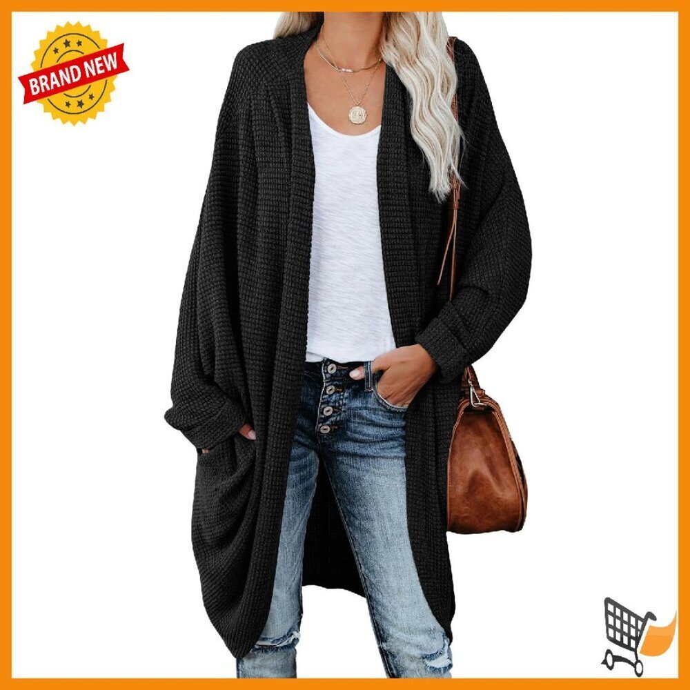 Oversized Chunky Cable Knit Cardigan with Batwing Sleeves and Pockets